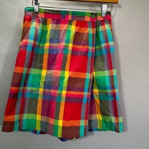 EP Pro Golf Skort Womens 10 Madras Plaid Cotton Elastic Waist Button Pockets
